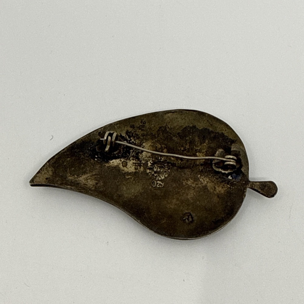 Vintage ASM Mexico Cuernavaca Leaf Abalone Shell Inlay Sterling Silver Brooch - Picture 3 of 6